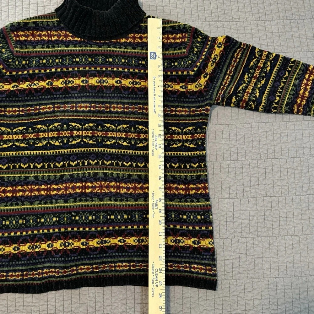 Vtg Y2K Fair Isle Turtleneck Sweater Women's Medium‎ Colorful Cozy Knit Nordic